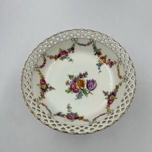 Vintage China Floral Princess Scalloped Edge Serving Candy Dish W Stand Unique